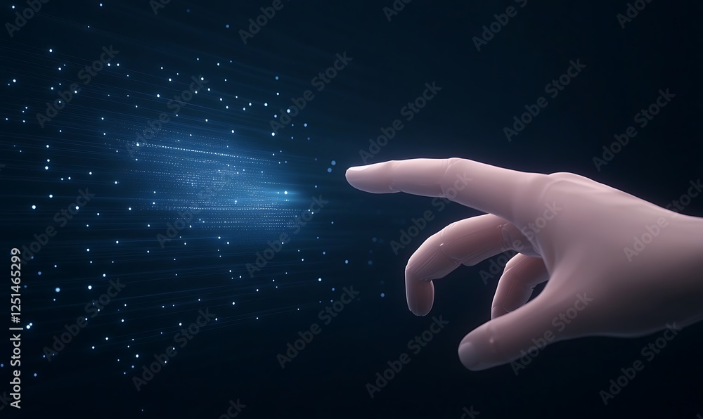 Poster a sleek robotic hand reaching towards a floating object, showcasing advanced technology and innovati
