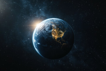 Obraz premium Earth surrounded by stars, nebula clouds in space.