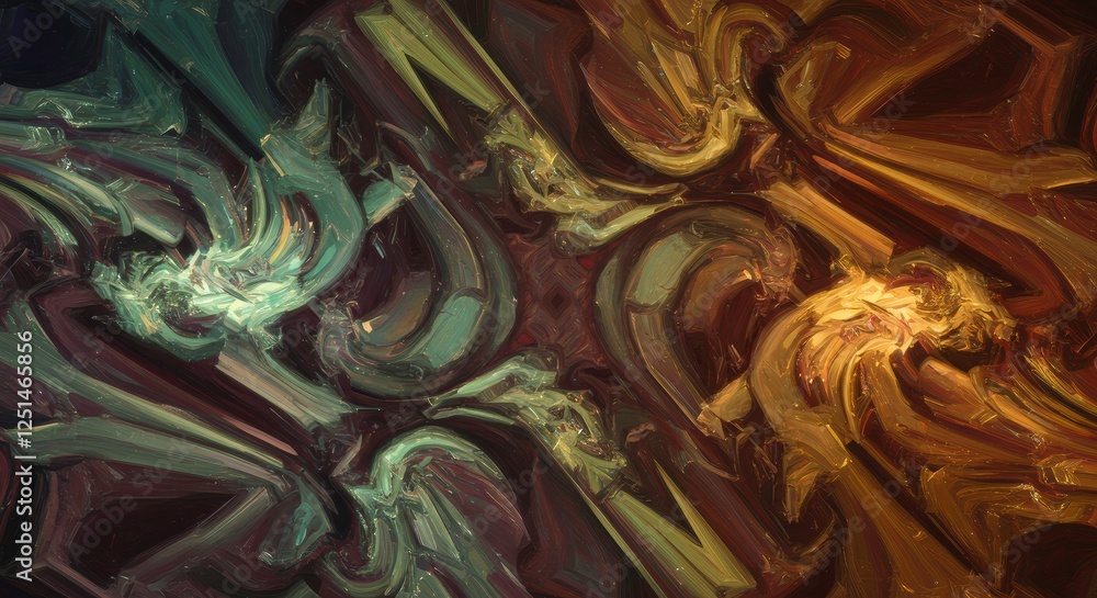 Poster abstract swirls of teal and amber: a mesmerizing digital artwork showcasing a dynamic interplay of t