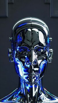 A futuristic humanoid figure with a highly detailed red brain and a charging port connected to the head.