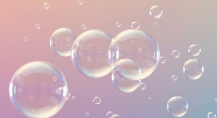 Floating Bubbles: A mesmerizing collection of iridescent soap bubbles floats in mid-air against a soft pastel background, creating a dreamy and ethereal atmosphere.  