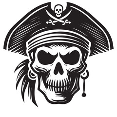 Pirate Skull with Hat Silhouette Vector Graphic Swashbuckling Design