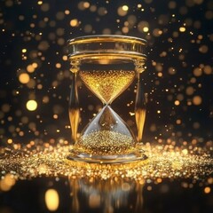 Golden Hourglass With Sparkling Particles