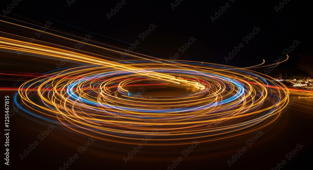 Aufkleber night lights swirl: abstract circular light trails create a mesmerizing vortex of color and motion a