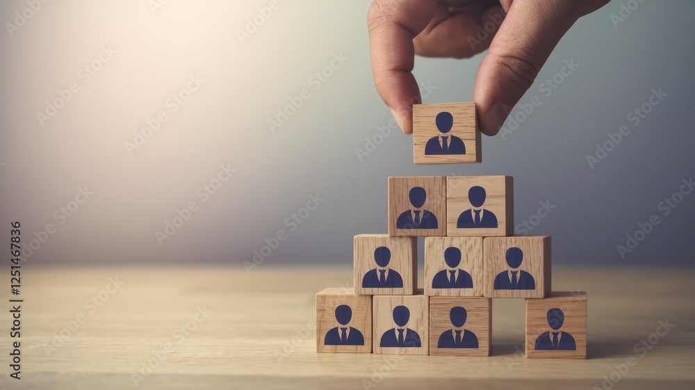 Aufkleber hierarchy structure: business team building concept