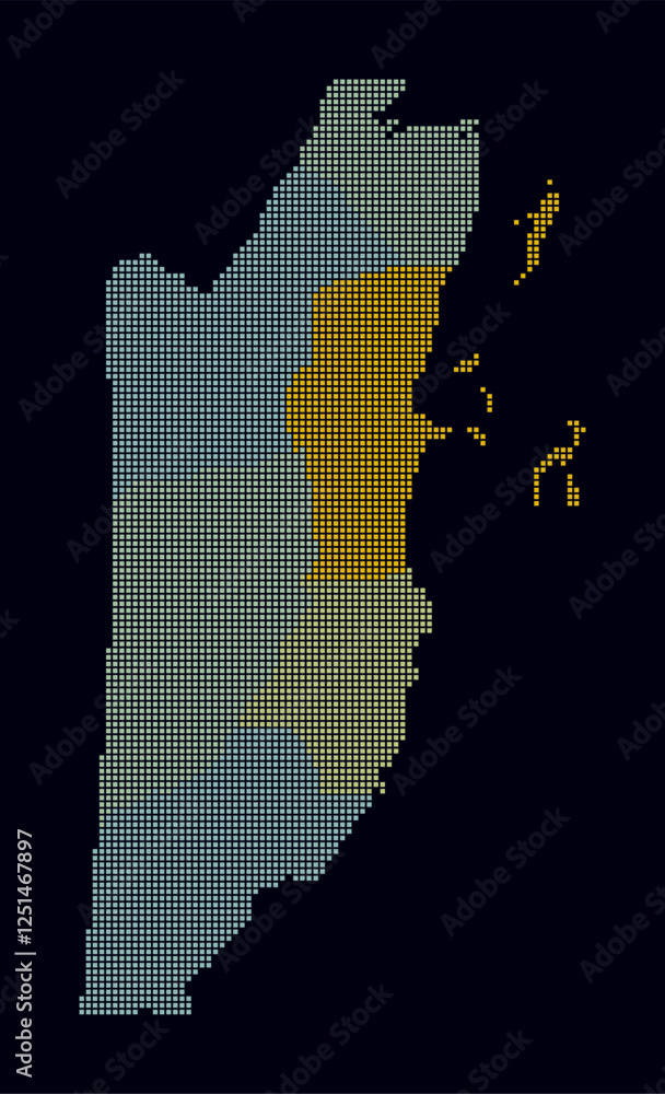 Poster belize dotted map. digital style map of the country on dark background. belize shape with square dot
