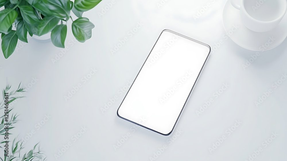 Poster a smartphone with a glowing white screen is lying flat on a surface, showcasing modern technology an