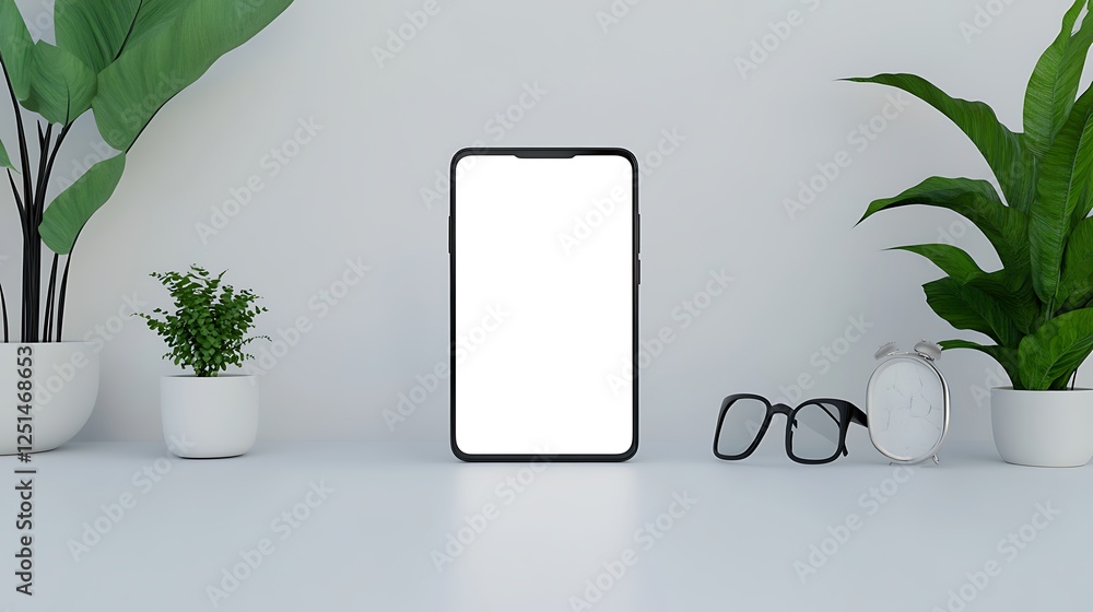 Aufkleber a smartphone displayed flat with a glowing white screen, surrounded by soft light.