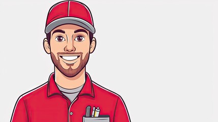 Obraz premium Smiling worker in red uniform