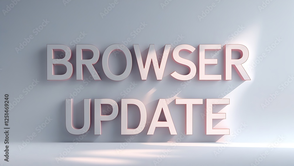 Poster browser update announcement with 3d text on light background