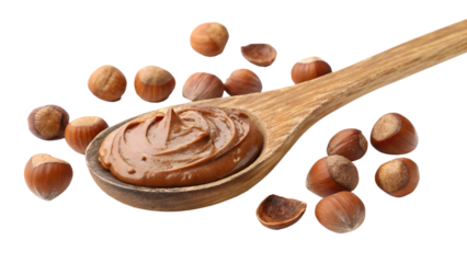 Delicious hazelnut spread on a wooden spoon