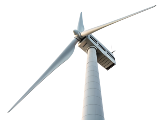 Wind turbine towering against clear sky background