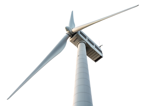 Wind turbine towering against clear sky background