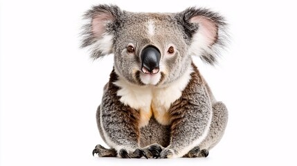 Obraz premium of a koala sitting on a white background, details of fur, large ears, and black nose. koala.isolate on white background.Illustrations 