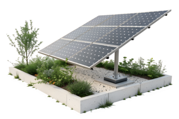 Solar panel installation in a green garden setting