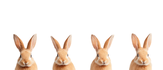 Fluffy rabbits lined up in row, showcasing their adorable features