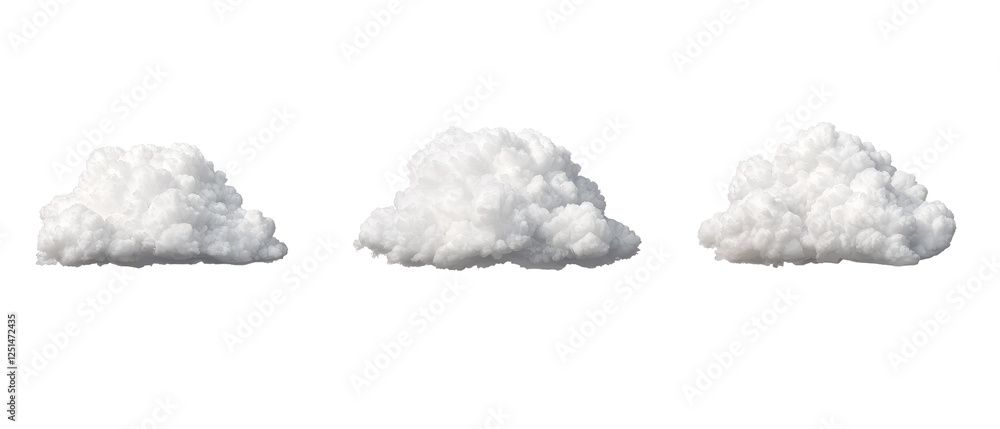 Poster fluffy white clouds in minimalistic arrangement on transparency background