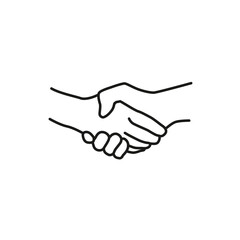 Simple Handshake line art vector, agreement, shake hand icon drawing in black and white.