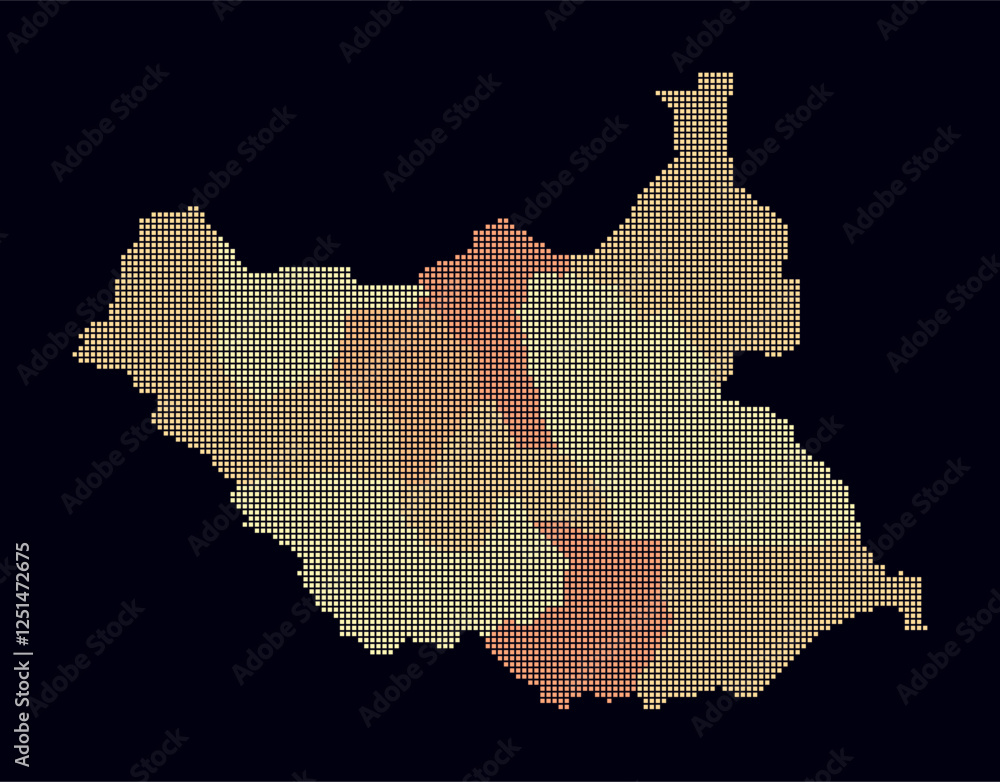 Poster south sudan dotted map. digital style map of the country on dark background. south sudan shape with 
