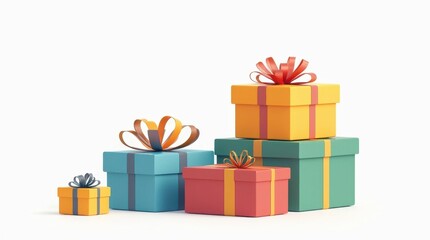 Obraz premium Stack of Colorful Gift Boxes on White Background