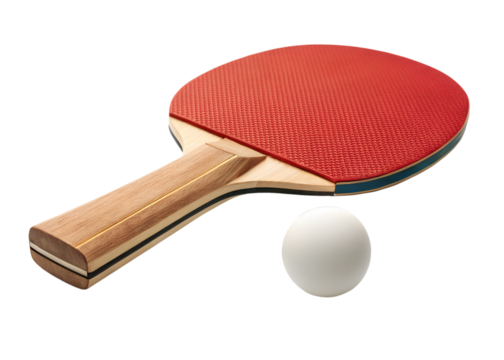 Red paddle and white ball ready to play