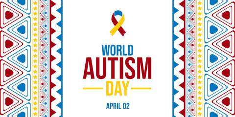 World autism awareness day illustration with colorful ribbon symbol, abstract patterns, and awareness message.