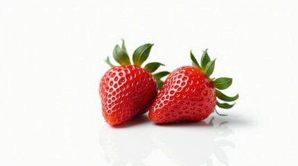 Single Ripe Strawberry with Leaves on White Background