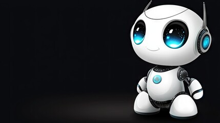 Obraz premium Cute robot, standing, black background, illustration, stock photo