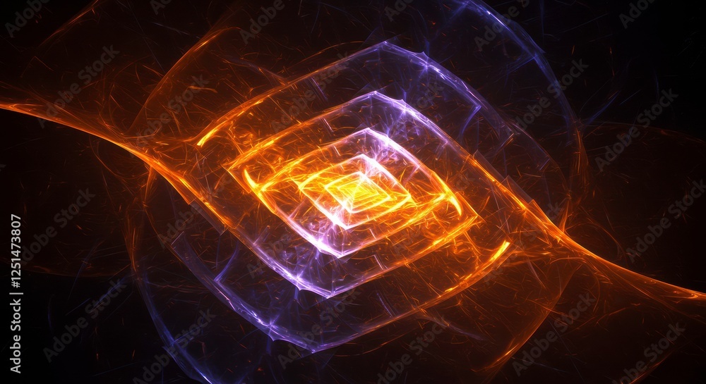 Poster fiery vortex: abstract artwork showcasing a mesmerizing interplay of orange and purple energy, swirl