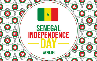 Senegal independence day illustration with national flag and flag colors, abstract design, and patriotic celebration text.