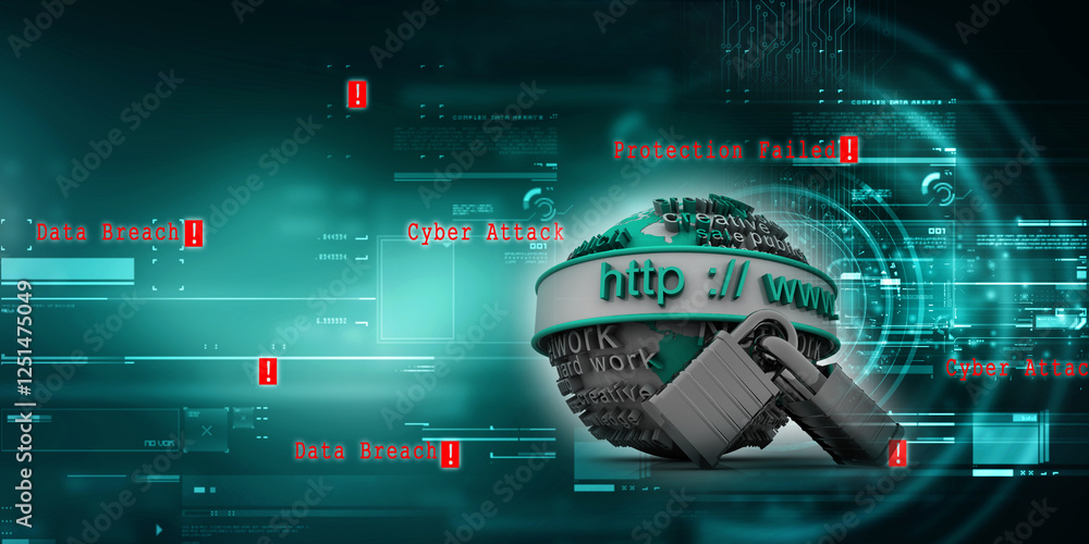 Aufkleber 3d rendering https www sign on globe protected lock