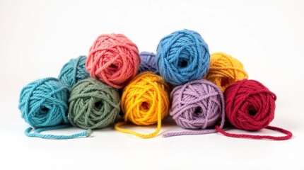 Colorful Yarn Balls on White Background