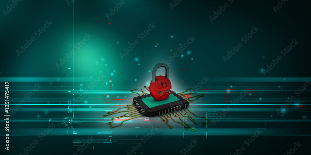 Poster 3d rendering e mail lock sign in microchips