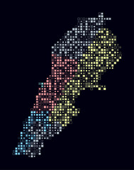 Lebanon, shape of the country built of colored cells. Digital style map of Lebanon on dark background. Small size square blocks. Amazing vector illustration.
