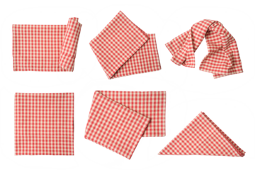 Red checked tablecloth set isolated on transparent background