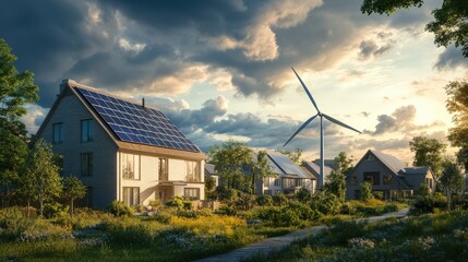A house with a wind turbine on the roof