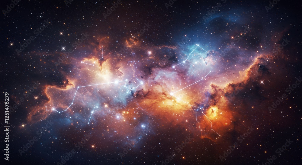 Poster cosmic nebula: a vibrant nebula explodes with color and light, showcasing swirling clouds of gas and