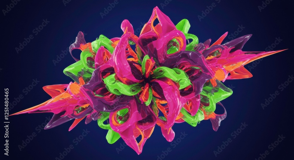 Poster abstract psychedelic bloom: vibrant, swirling forms in fuchsia, lime green, and orange create a mesm