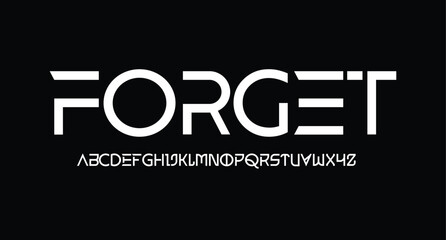 Forget,  Futuristic abstract modern techno font, abstract geometric sci fi bold display letter set, Future clean modern monospaced typeface
