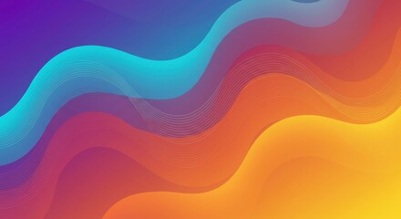 Abstract Waves of Color: Vibrant, fluid waves of orange, yellow, blue and purple create a dynamic and energetic abstract background. Perfect for designs needing a modern, colorful.