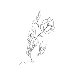continuous line drawing flowers and leaves