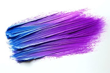 Dynamic brushstroke blending from vibrant blue to purple on white background, artistic paint texture with gradient effect and rough edges creates movement.