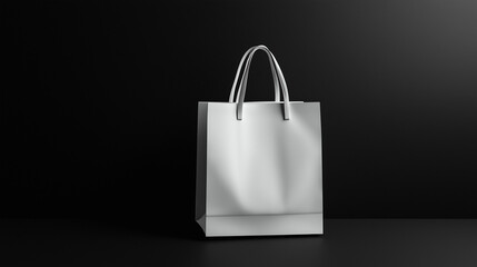 Empty shopping white bag with Handles for branding , on black background. Mockup for design ,