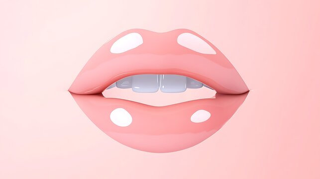 Close-up 3D Render of Pink Lips with White Spots on a Soft Pink Background AI Generated