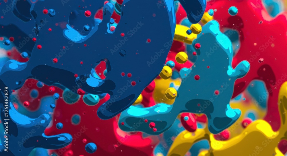 Poster vibrant color explosion: an abstract image showcasing a dynamic splash of vibrant blue, red, and yel