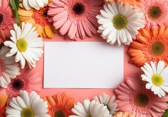 Obraz premium Blank Card Mockup with Pastel Gerbera Daisies