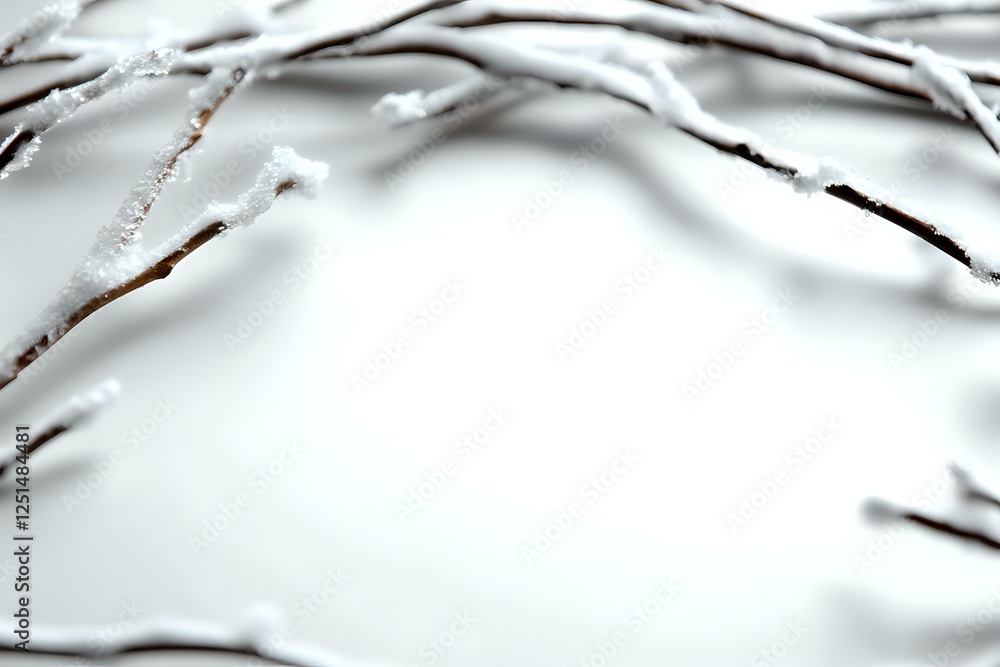 Poster snow covered tree branches against white winter background create minimalist nature composition with