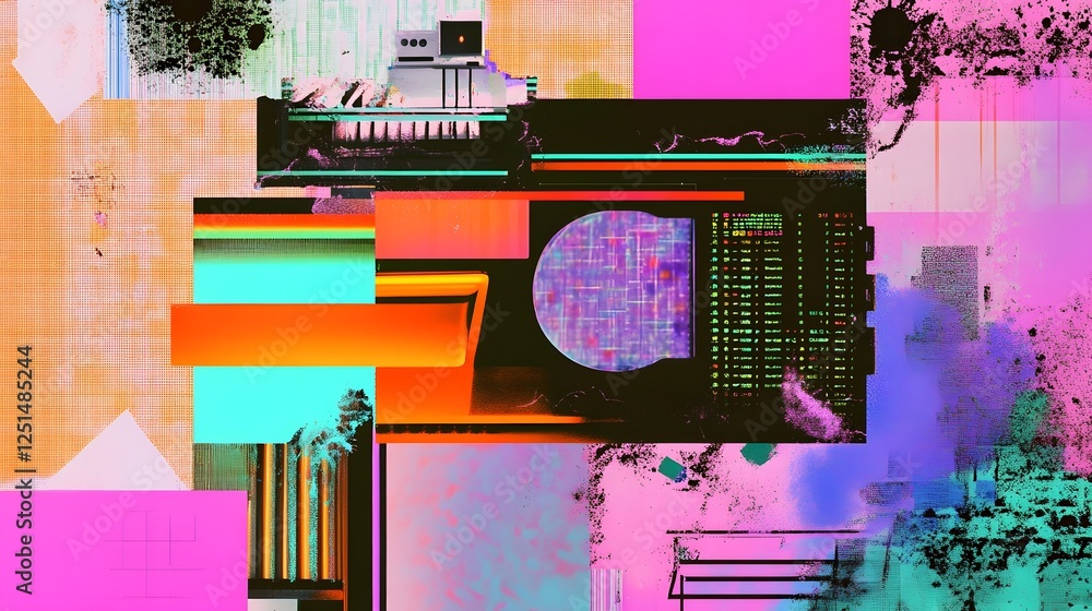 Leinwandbilder abstract colorful digital art with geometric shapes and futuristic patterns
