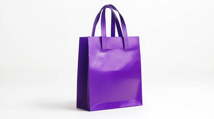 Empty shopping purple bag with Handles for branding , on white background. Mockup for design ,