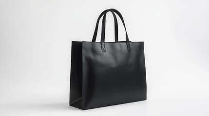 Empty shopping black bag with Handles for branding , on white background. Mockup for design ,